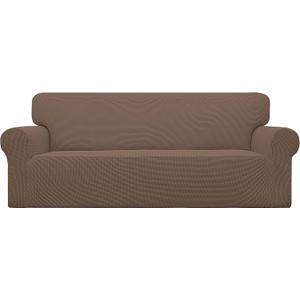 Easy-Going Stretch Oversized Sofa Slipcover 1-Piece Sofa Cover Furniture Protector Couch Soft with Elastic Bottom for Kids, Polyester Spandex Jacquard Fabric Small Checks Brown 