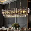 40" Rectangular Crystal Chandelier, 15-Light Smoke Grey K9 Crystals with Gold Frame, Adjustable Height Dining Room Light Over Table for Kitchen Island Living Room