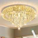 Modern Crystal Chandeliers for Dining Room LED Light Fixture Close to Ceiling Chandelier Flush Mount Ceiling Light Dimmable Lamp with Remote for Living Room Bedroom Hallway