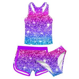 uideazone Girls 3 Piece Bathing Suit Summer UPF 50+ Racerback Swimsuit with Shorts Beach Tankini Sets 12 Years