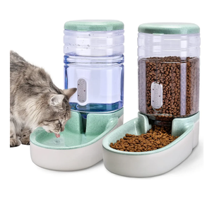 Automatic Dog Cat Feeder and Water Dispenser Gravity Food Feeder and Waterer Set with Pet Food Bowl for Small Medium Dog Puppy Kitten, Large Capacity 1 Gallon x 2