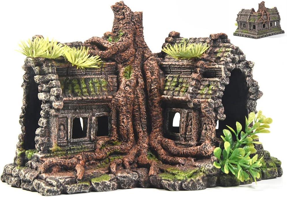 Aquarium Decorations Large Fish Tank Ornament Reptile House Shelter Decor Aquarium Hides with Betta Cave Temple Ruins Tree House Aquarium Landscape Decoration Aquarium Decorations Large Fish Tank Ornament Reptile House Shelter Decor Aquarium Hides with Betta Cave Temple Ruins Tree House Aquarium Landscape Decoration