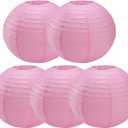 Pink Paper Lanterns Round Paper Lanterns Decorative Ball Lanterns Lamps for Weddings, Birthdays, Parties and Events 16-Inch 5 Packs (Light Pink)