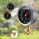 0~200Psi Stainless Steel Frame 3/4" Female Liquid Filled Pressure Gauge kit Plus 5 adapters, Waterproof, 2.7" Dial Size Multi-Purpose Pressure Gauge Tester for House, Water Pipes, Gardens