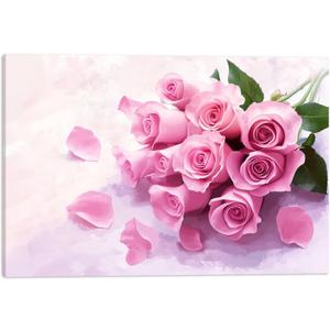 Floral Canvas Wall Art Pink Roses with Petals Painting Modern Pink Romantic Home Decor Picture for Bathroom Bedroom(Artwork-01, 36"x24")