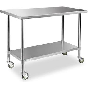 STABLEINK NSF Stainless Steel Table with Wheels 60x24 Inches 5ft, Metal Prep & Work Table with Adjustable Undershelf, for Commercial Kitchen, Restaurant, Hotel, Laundry and Garage