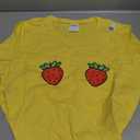Strawberry Fruit Boobs Funny Summer Food T-Shirt (Yellow, S)