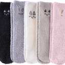 DYW Fuzzy Socks for Women Soft Cozy Fluffy Winter Warm Slipper Socks Home Sleeping Animal Socks (5 Pairs Solid Color Cute)