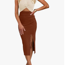 Women's Casual Sleeveless Cutout Twist Front Side Slit Ribbed Knit Party Bodycon Midi Dresses S