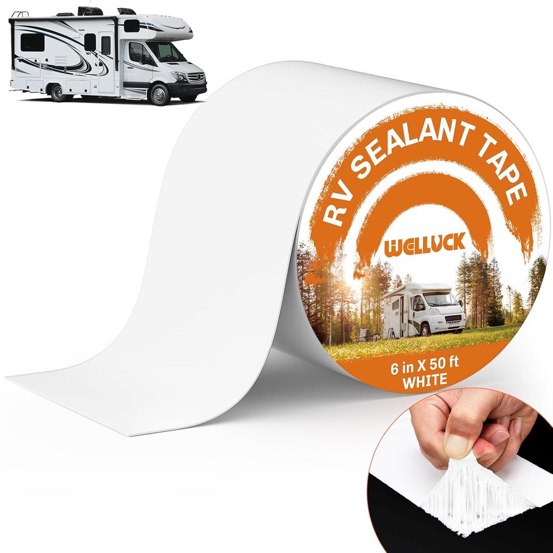 WELLUCK RV Roof Sealant Tape Camper Roofing Repair Tape, 6 Inch X 50 Foot Natural White RV Tape for Roof Repair Camper Trailer Boat Sealing Leak Repair, UV & Waterproof, 6 Inch X 50 Foot White
