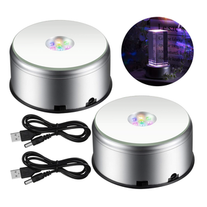 Mudder 7 LED Rotating Display Stand Light Colorful Crystal Base Cup Turner Platform 360 Degree Display Spinner with USB Cable for Tumbler Cup Crystal Glass Jewelry Art Craft Gift (1 Piece)