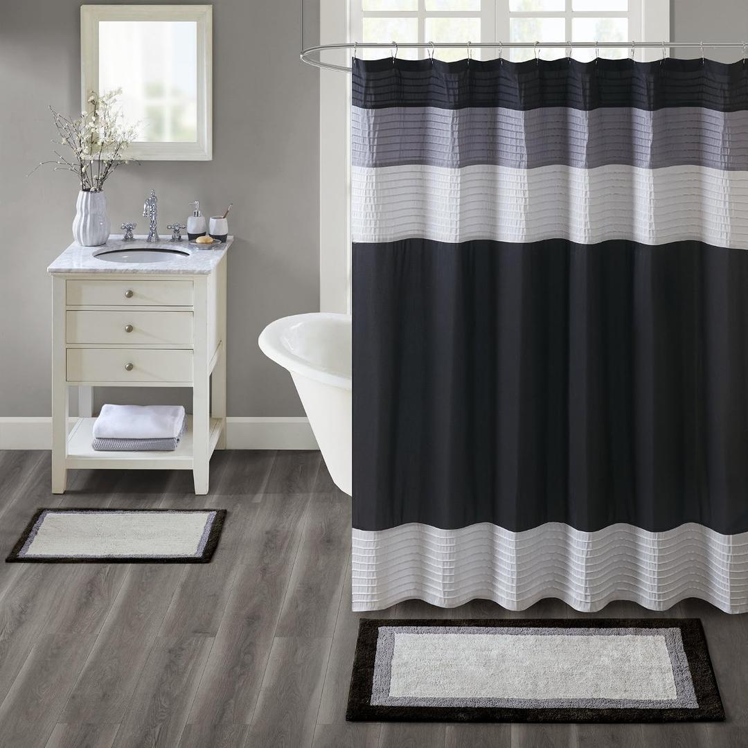 Madison Park Amherst Bathroom Rugs Room Dcor 100% Cotton Tufted Ultra Soft Non-Slip, Absorbent Quick Dry Bathtub Mats, 27x45, Black