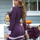 Aphratti Women's Long Sleeve Halloween Costume Adult Bodycon Mini Purple Dress (Purple, XL)