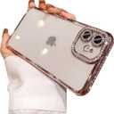 Fycyko Compatible for iPhone 11 Case with Glitter Diamond Camera Protector,Bling Clear Crystal Cute Phone Case Shockproof Sparkle Len for iPhone 11(6.1'')-Pink