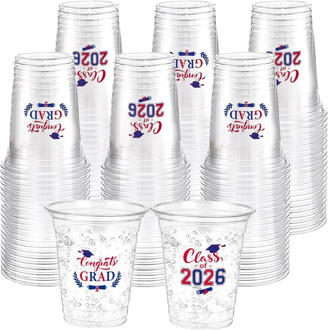 Amyhill 60 Pack 12oz Graduation Cups 2026 Graduation Decorations Disposable Plastic Cups Sturdy&Durable Drinkware for Class of 2026 Decorations Congrats Grad Party Favors Supplies (White)