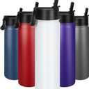 24 oz Insulated Water Bottle with Straw, Stainless Steel Double Wall Vacuum Thermos with Straw Lid Leak Proof, Wide Mouth Lid, Keep Cold and Hot (White)