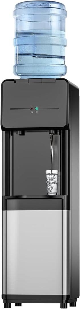 Euhomy Hot & Cold Water Dispenser, Top Loading Water Dispenser for 3 or 5 Gallon Bottles, Top Loading Hot & Cold Water Dispenser with Child Safety Lock, for Office, Home (Silver and Black)
