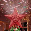 Christmas Tree Topper Lighted with 6 Projected Patterns -Christmas Star Tree Topper Built-Led Rotating Lights -3D Glitter Dynamic Projector for Indoor Xmas New Year Holiday Party Decorations, Golden Star