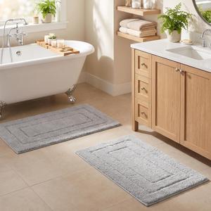 GRANNY SAYS Gray Bathroom Rugs Set 2 Piece, Soft Microfiber Bath Mats, 20"×32" + 16"×24"
