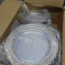 BESTVIP 200PCS Clear Gold Plastic Plate, Disposable Party Plates with 100 Dinner and 100 Dessert Plates, Plastic Plate for Party, Wedding and Birthday