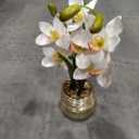 White Orchids Artificial Flowers Faux Silk Cymbidium Orchids in Gold Pot Fake White Orchid Flower Arrangements Orchid Centerpiece Faux Orchid Plant for Dining Room Table Decoration