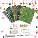 6 x Christmas Wrapping Paper, 6 Sheets Assorted Green Gift Wrapping Paper with Gold Snowflakes, Christmas Tree, Angel Pattern, Xmas Wrapping Paper Set with Ribbon, Sticker and Tag for Christmas Party
