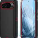 Qinmay Phone Case for Google Pixel 10/10 Pro Case with HD Screen Protector, Heavy Duty Shockproof & Dropproof 3-Layer Cover Phone Case for Pixel 10/10 Pro,BlackRed