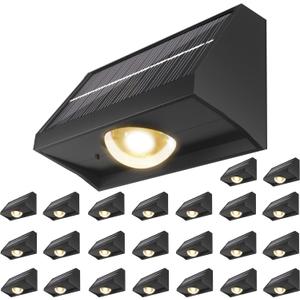 Solar Fence Lights Outdoor Waterproof High Brightness LED Spot Lens Deck Lights 7 Mode Warm & Cool White RGB Solar Powered Wall Lighting Decor for Outside Patio Step Backyard Railing Pool - 24 Pack (Black)