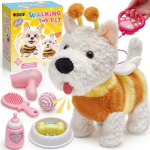 Golray Toy Dog for Kids Girls, Electronic Remote Control Plush Puppy with Leash Can Walk Bark Sing, Stuffed Animal West Highland White Terrier Pet Care Pretend Birthday Gifts for Toddlers 3 4 5 6 7 8