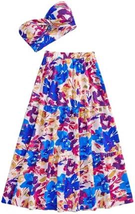 SOLY HUX Women's Boho 2 Piece Outfits Floral Print Colorful Tube Top and Ruffle Hem Maxi Skirt Set, L SOLY HUX Women's Boho 2 Piece Outfits Floral Print Colorful Tube Top and Ruffle Hem Maxi Skirt Set, L