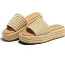 Coutgo Womens Platform Sandals Raffia Espadrilles Slip on Open Toe Cute Boho Summer Beach Slide Sandals, Size 8.5