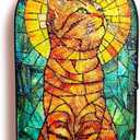Stained Glass Ginger-Cat Suncatcher Window Hanging, 10.2"x5.1" Oval Handcrafted Glass Panel, Sun Catcher Indoor Outdoor Decor Gifts for Mom Grandma Cat Lovers
