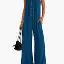 KIRUNDO Summer One Piece Jumpsuits For Women 2025 Casual Loose Button Sleeveless Romper Knit Wide Leg Overalls With Pockets XL