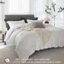 Full Duvet Cover - 3 Piece 100% Washed Cotton Linen Feel Bedding Set, All Season Breathable Cozy, Double Stitched Hem, Hemmed Off White,80"x90"