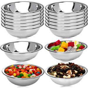 16 Pack Stainless Steel Bowls 6.3 Inch Wide Metal Bowl with Flat Base 3/4 Quart Small Prep Bowls for Kitchen Baking Serving Cooking Mixing Meal Salad Nesting