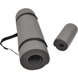 All Purpose 1/2-Inch Extra Thick High Density Anti-Tear Exercise Yoga Mat and Knee Pad with Carrying Strap, Multiple Colors (Gray)