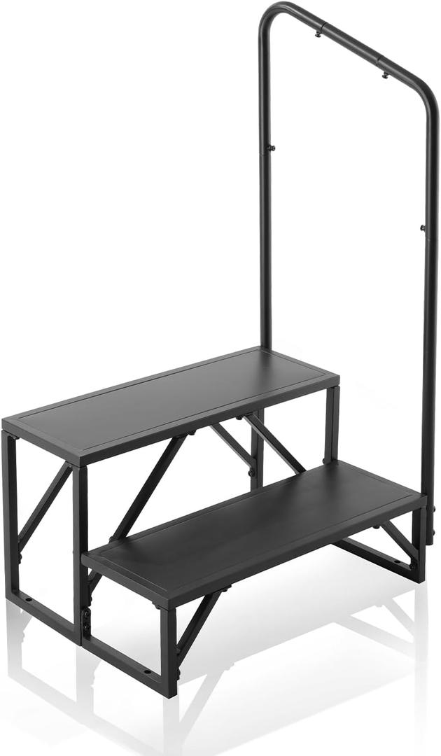 VEVOR RV Steps, 2-Step RV Stairs, 440 LBS Load Capacity, Thickened Carbon Steel, with Handrail, Non-Slip Steps for Safe Entry and Exit, Suit for RV, Trailer, Camper Steps