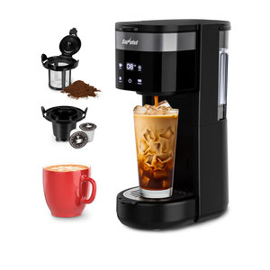 SUNVIVI Iced Coffee Maker, Single Serve Coffee Maker with 3 Brewing Options for K Cup Pod or Ground Coffee, 30oz Removable Water Reservoir & Reusable Filter, Ideal for Home & Office, Black