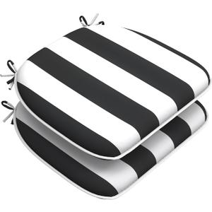 DYTXIII Set of 2 Outdoor Chair Cushions with Ties,Water Repellent Patio Chair Pads 17"x 16" for Outdoor Furniture,Round Corner Seat Cushions for Garden Yard Kitchen Cabana Black, Pack of 2