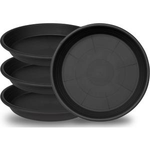 Large Plant Saucer 16 inch, 4 Pack Heavy Sturdy 17 inch Plastic Plant Tray for Planter, Flower Saucers for Indoors, Flower Pots Saucers, Plant Drainage Tray Round 14"/15"/16" (Black)