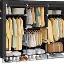 SONGMICS Portable Closet, Fabric Wardrobe, Clothes Rack with Shelves, Pockets, Large Capacity, 4 Hanging Rods, 74.4 x 17.7 x 70.9 Inches, Black URYG011BZ02