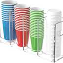 WINFFOR Disposable Cup Organizer Dispenser - 4 Compartments Clear Acrylic Cup and Lid Holder with Handles Plastic Cup Dispenser Countertop Paper Cup Holder for Coffee Bar House Party Essentials