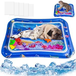 Thickened Sensory Water Mat for Cats & Dogs,Summer Cooling Playmat with Floating Fish,Non-Leak Design for Indoor Bored Pet Play Sleep & Exercise, (69x50x8cm)