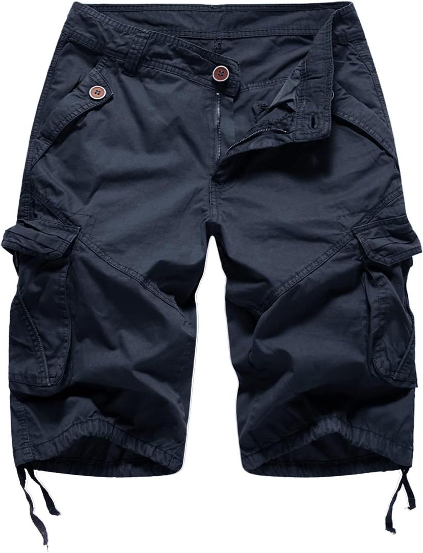 FOURSTEEDS Womens Casual Loose Fit Multi-Pocket Camouflage Twill Bermuda Cargo Shorts with Belt (Navy Blue, US 12)