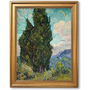 Gold Framed Large Wall Art Cypresses for Van Gogh Canvas Print Classic Impressionist Decor Famous Oil Painting Reproduction Vintage Landscape Abstract Forest Poster for Living Room 24x36inch