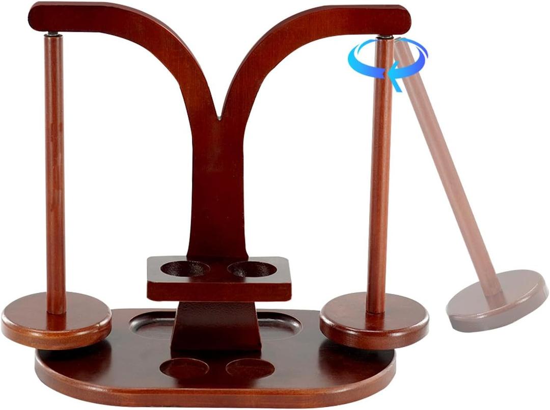 Yarn Holder for Crocheting, Upgrade Wooden Yarn Spinner with Double Spindles, Crochet Yarn Holder for Accessories Storage Attachment, Perfect for Crocheting and Knitting Projects (Double Brown)