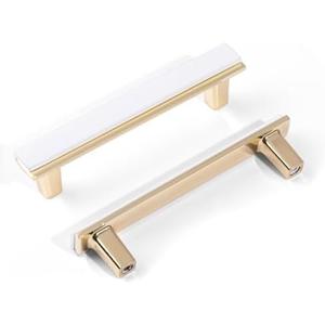 15 Pack Gold Cabinet Pulls White and Gold Cabinet Handles White Kitchen Dresser Drawer Cabinet Hardware for Cupboard 3-3/4inch(96mm) Center to Center