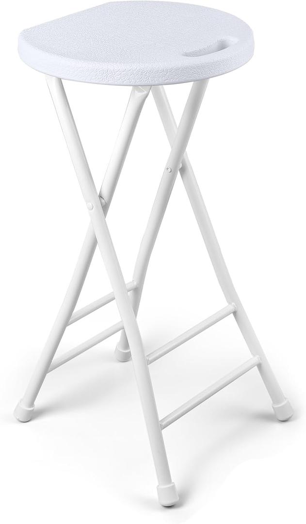 Folding Stool, White 24 Inch Foldable Bar Stool with Handle