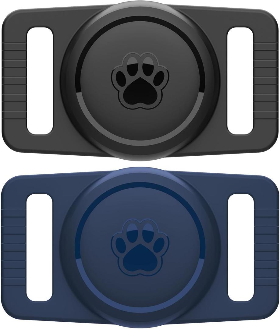 GOCII for Airtag Dog Collar Holder 2 Pack,Waterproof Dog Collar Holder for Apple AirTag(Gen 1 & 2),Silicone Air Tags Case for Dog Collars(Navy&Black)