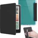 HOICHOE Case for All-New 7" Kindle Paperwhite 12th Gen 2024 and Kindle Colorsoft Signature Edition, Light PU Leather Cover and Transparent Hard Back Shell with Hand Strap, Auto Sleep/ Wake, Noble Black